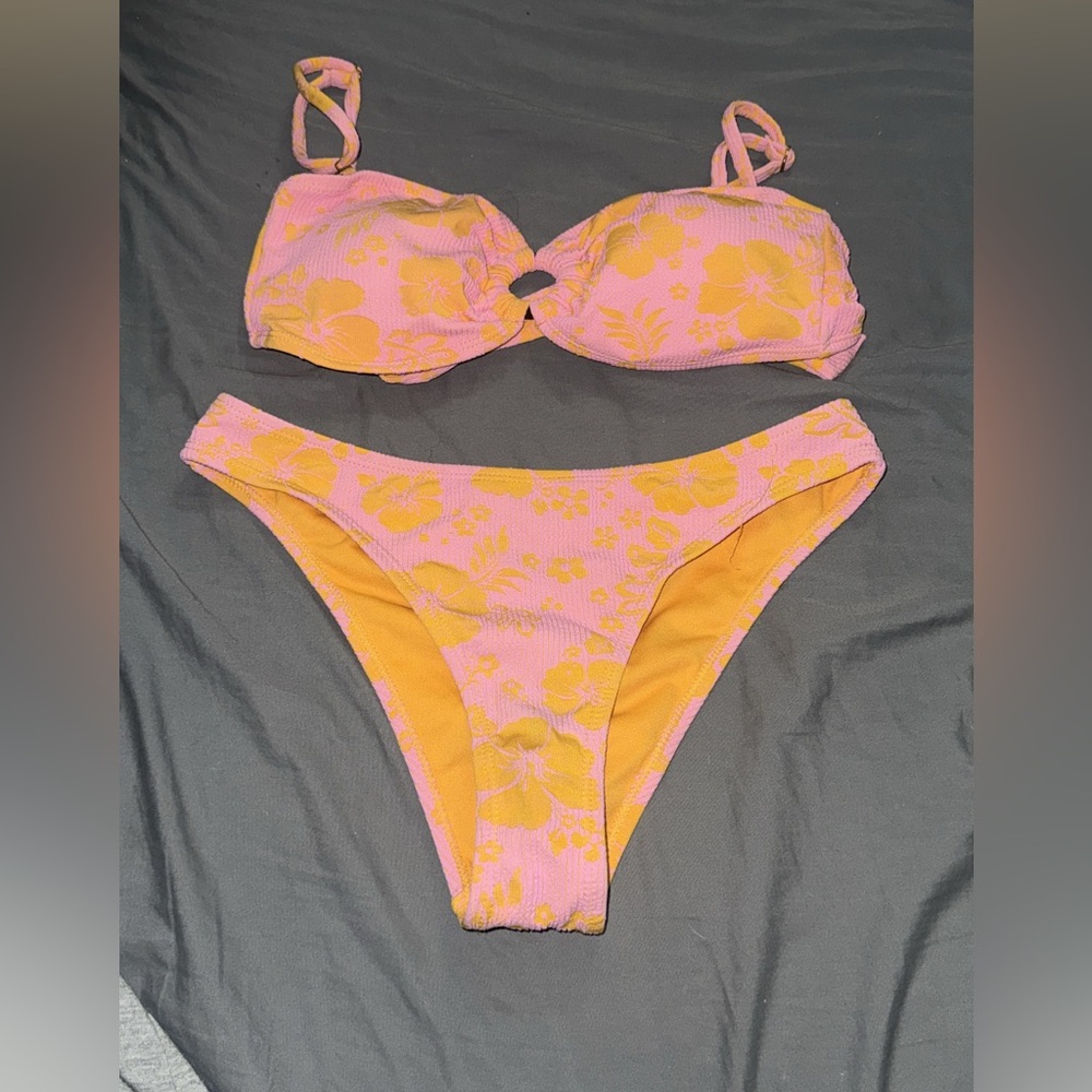 Pink and Yellow Floral Bikini Set